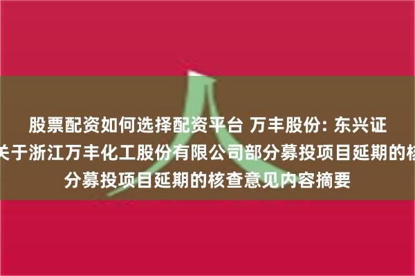 股票配资如何选择配资平台 万丰股份: 东兴证券股份有限公司关于浙江万丰化工股份有限公司部分募投项目延期的核查意见内容摘要