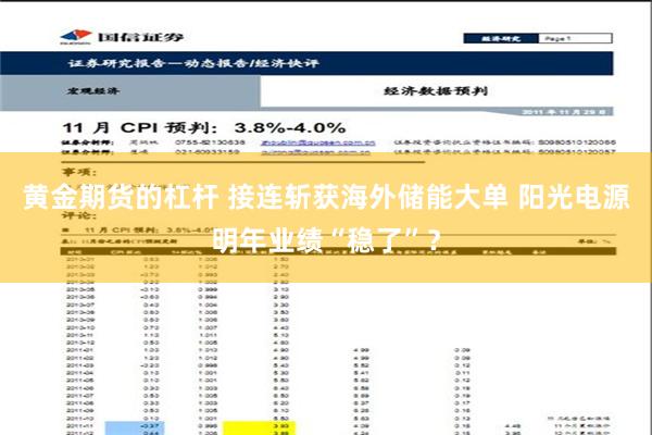 黄金期货的杠杆 接连斩获海外储能大单 阳光电源明年业绩“稳了”？